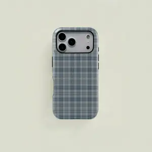 Blue Plaid Pattern Phone Case, Classic Tartan Print, Durable Two-In-One Protection, Fits iPhone 17-12 Pro & Samsung Galaxy S25-S22 Ultra Series