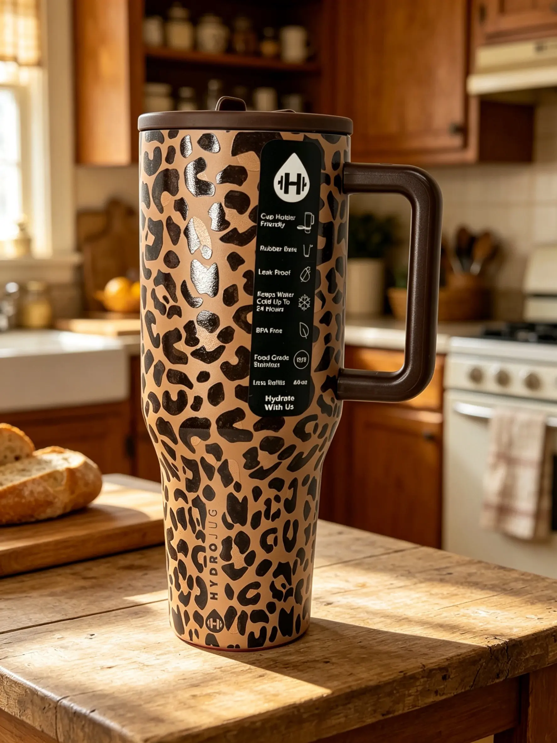 HydroJug Savanna Leopard 40oz Traveler Classic Brown Leopard Print