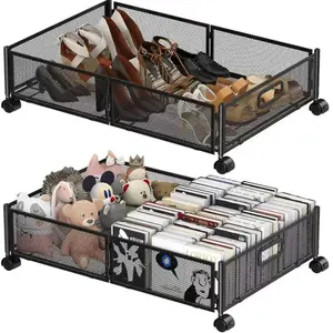 Under Bed Storage Containers,2 Pack Foldable Underbed Storage Containers with Handles and Wheels,Folding Bed Shoes Clothes Organizer,Easy Assembly Underbed Storage for Toy ,Bedding,Bedroom(Black)