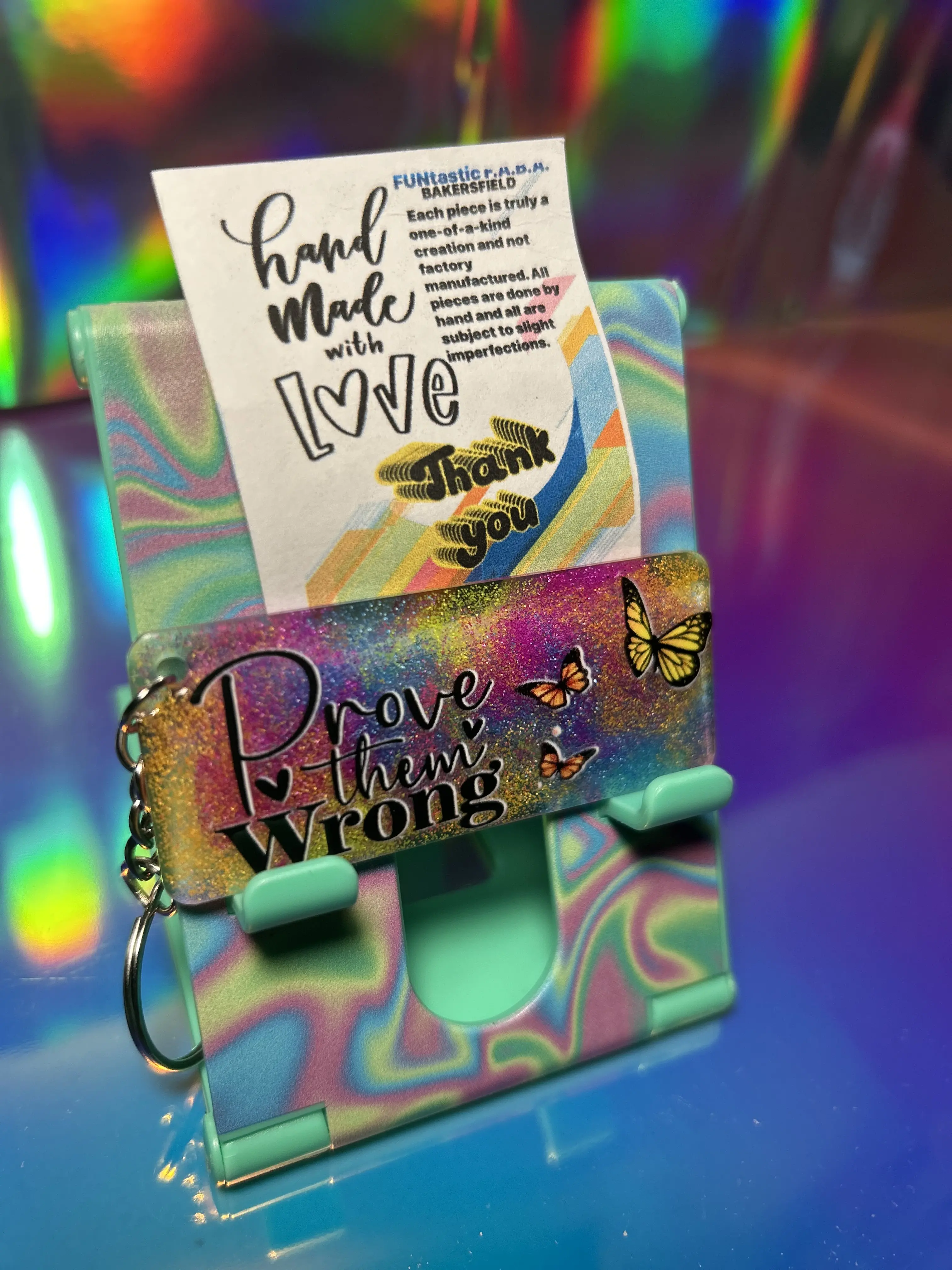 Uv Resin Keychain - Neon Colors Enhanced When Near LED - Bright and Glowing Design