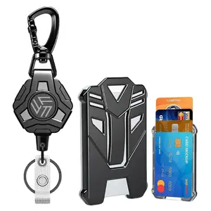 Retractable Keychain Badge Holder with Lanyard, ID Badge Holder Heavy Duty Badge Reel Carabiner Keychain, Tactical ID Badge Card Holder with 31.5” Stainless Steel Retractable Cord