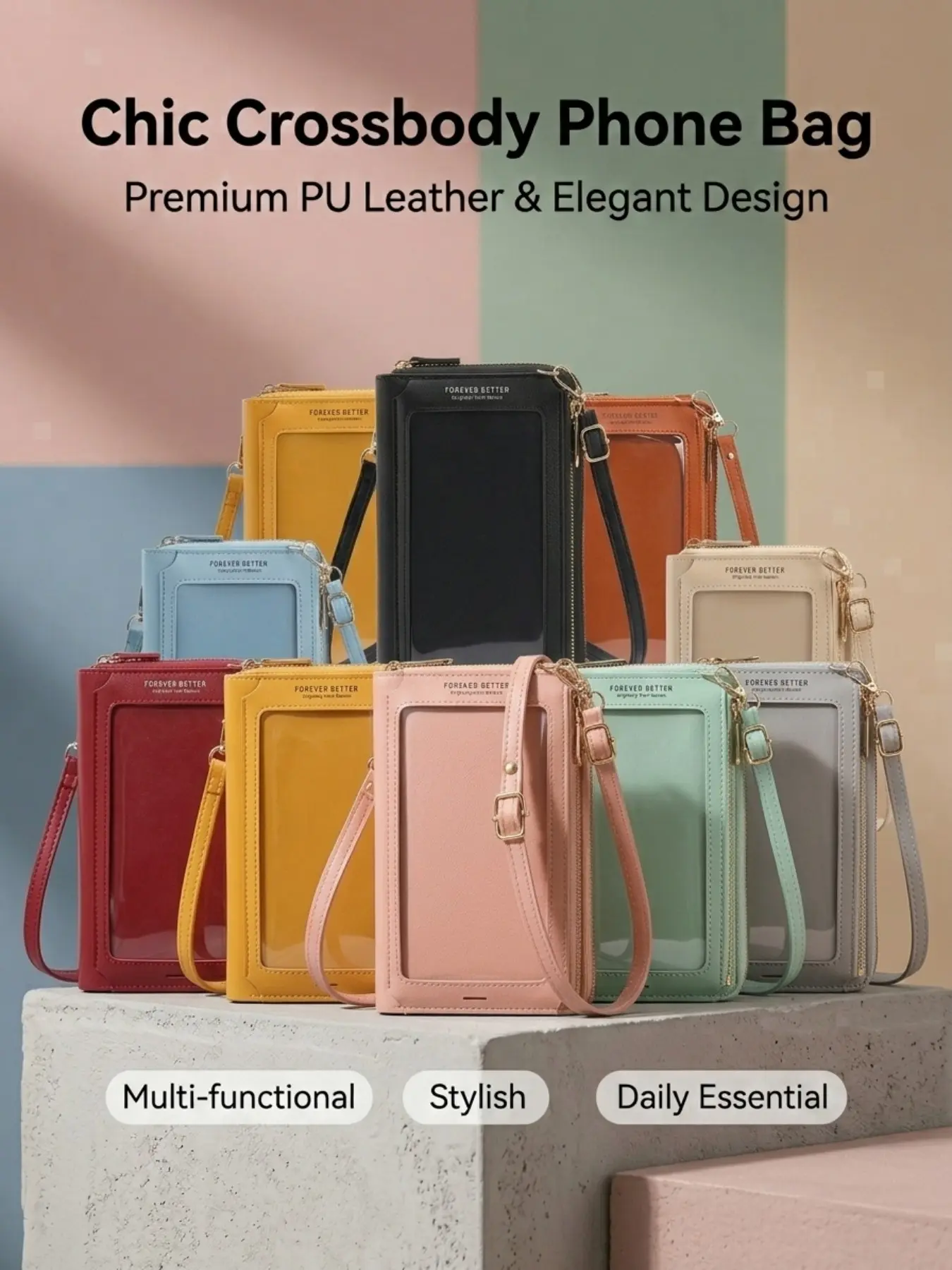 Women Touch Screen Phone PU Leather Crossbody Bag,Crossbody Phone Pouch,RFID Blocking Wallet 2 In 1 Multi-functional Small Bag,For Women Daily Travel Commute Shopping,Mini Large Capacity Adjustable Strap Multi-card Slots Anti-theft