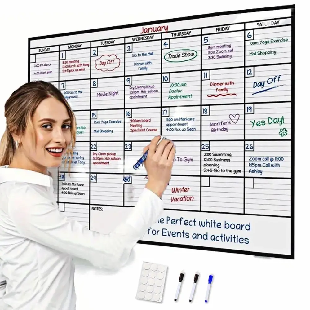 A3 Large Erasable Whiteboard Calendar | Reusable Monthly/ Weekly Grid Wall Planner for Office, Home & School | Includes Markers | Ideal for Family Schedules, Gym/ Yoga Plans, Shopping & Events