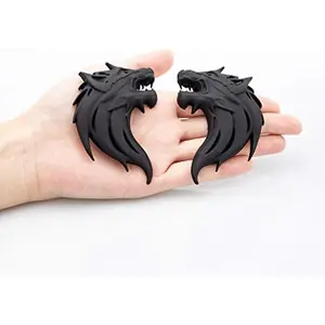 2-Pack Universal Wolf Head 3D Metal Emblem - Aumotive Morcycle Fender Rear Side Styling Badge Decal, Durable Metal Material, Car Exterior Accessory-G