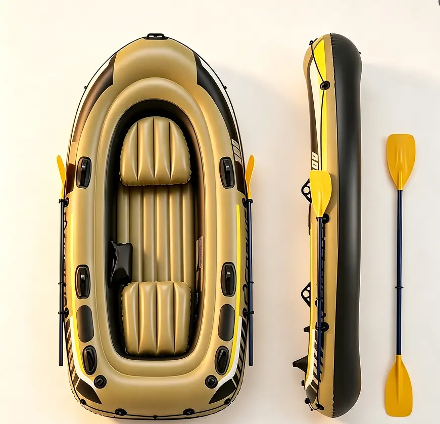 Heavy-Duty Inflatable Kayak - Outdoor SportInflatable Water Vessel, 3-4 Person, 748LBSCapacity, 3 Air Chambers, All AccessoriesIncluded, Multi Purpose Portable Boat forFishing, Lake & River Use, Multi PurposeInflatable