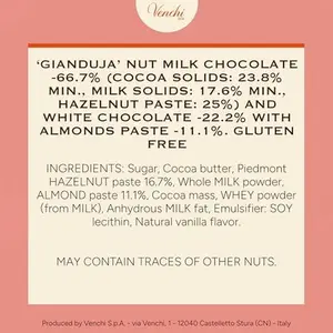 Venchi - Cremino 1878 Chocolate Bar with Almond Gianduja and Hazelnuts, 3.88oz - Gluten Free