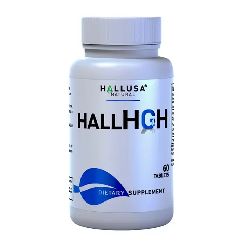HALLUSA NATURAL HallHGH Complex Organic Healthcare Dietary Supplement - 60 Edible Tablets, L-Arginine, Vitamin B3, OKG, Amino Support, Vegan & Gluten-Free, Sugar-Free, Energy Boost, Post-Workout Boost, Fitness Muscle Growth
