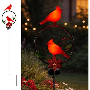 Garden Decor Red  Figurine Solar Lights Garden Stake Outdoor Decor, Christmas Yard Decorations for Patio Porch Pathway Lawn Ornaments, Cemetery Solar Light Red Bird