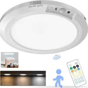 LED Motion Sensor Ceiling Light, 5000mah Magnetic Induction Lamp, Wireless Closet Light, Battery Powered, 3 Color Temperatures, Three Color Temps, Remote Control