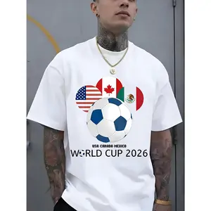 North America 2026 Soccer Graphic 100% Cotton Tee – 2D Print, suitable for sports, travel and everyday wear, regular fit, knit fabric, suitable for everyday wear, makes a great gift.Graphic tee,90s graphic tees,men's t shirts,funny graphic tee
