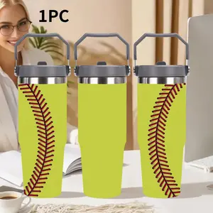 1pc 30oz Stainless Steel Tumbler, Bright Sphere Stitching Sports Pattern, Ideal for Travel Coffee Lover Gift