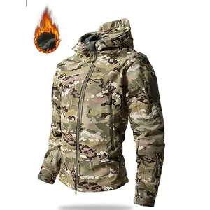 Men's military jungle camouflage tactical windproof jacket with cold winter wool lining, outdoor long sleeved hood, lightweight multi pocket, medium size, spring declarationRAIMENTRY