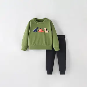Toddler & Kids Green Dinosaur Sweatshirt Set – 2 Piece Outfit