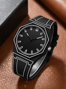 Minimalist Quartz Watch Octagonal Case Line Color Student Couple Daily Versatile Silicone Watch
