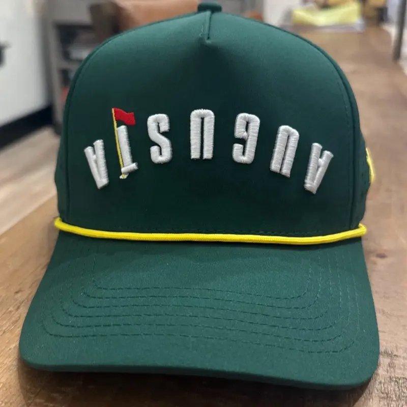 Augusta Golf Hat - Green with White Embroidery and Yellow Trim - Adjustable Snapback for Men and Women