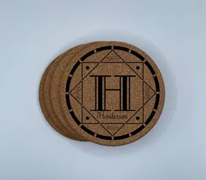 Monogramed Geometric Personalized Name Cork Coaster Set of 4