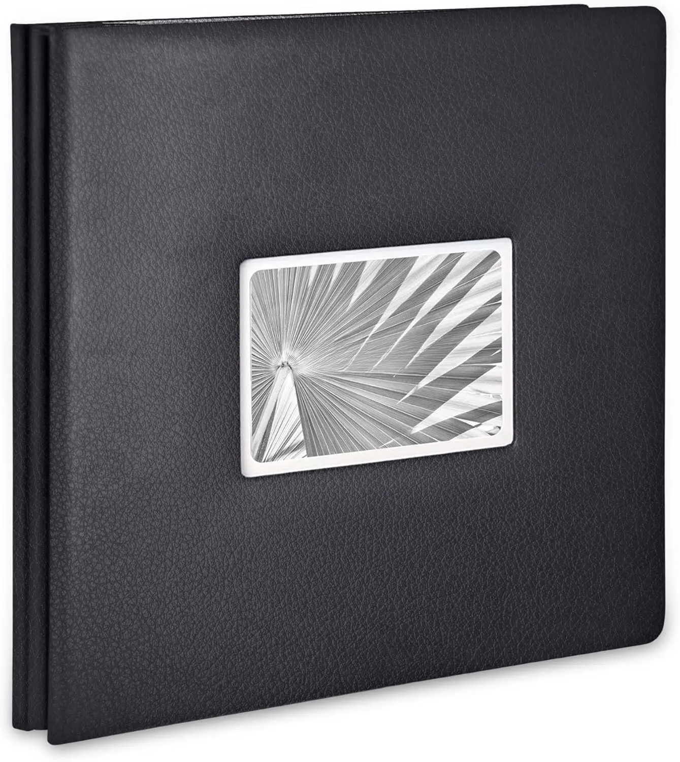 Bonded Leather Photo Album, Large Leather Scrapbook, Expandable Scrapbook Album 12x12 Double-Sided White Paper Pages and Optically Clear Pockets, Faux Suede Lining, Black