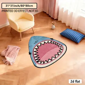 2D flat, irregular carpet in the shape of a shark - a unique design carpet that serves as a creative decoration for bathroom or bedside areas, offering a soft and comfortable feel