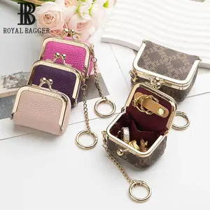 Genuine Leather Mini Coin Purse, Solid Color Kiss Lock Change Pouch, Casual Style Small Storage Bag for Women