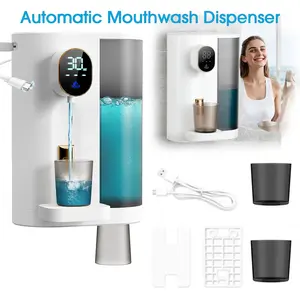 Electric Mouthwash Dispenser 600ML, Desktop/wall-Mounted, LED Display, Magnetic Cups, Touch Control, Bathroom Installation