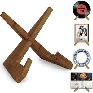Wooden Vinyl Record Stand Wood Plate Holder Display Stand Wooden Picture Frame Holder for Displaying Plates Photos Cookbooks Vinyl Records