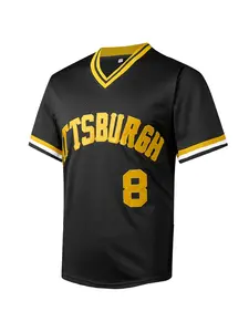 Men's Letter Number 8 Embroidered Striped Baseball Jersey, Breathable V Neck Short Sleeve Top, Gym Wear, Sports Activewear, Stylish Jersey, Baseball Attire