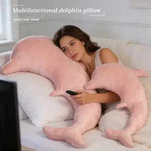 Premium Pink Dolphin Plush Throw Pillow, Full-Body Support and Care, Soft and Skin-Friendly, Relieves Back Pain