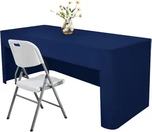48X24 Inch Navy Blue Rectangle Fitted Tablecloth Open Back Fitted Table Cloth Washable Polyester Fitted Table Cover for 4 Foot Folding Table Display Trade Show Party Wedding Banquet Birthday