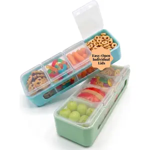 Snackle Box 4 Compartment Divided Snack Container with Individual Lids, Kids Lunch & Travel Food Storage Organizer, BPA-Free, 2-Pack (Blue + Mint)