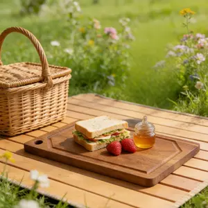 High-End Wooden Cutting Board Set, Acacia Wood, Juice Tray, Hanging Hole, Ideal for Meal Prep, Perfect for Picnics and Camping