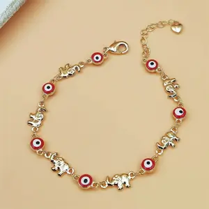 Bracelet, Bohemian Fashion Jewelry, Multi Color Enamel Wrist Accessory With Gold Plated Copper And Eye Elephant Charm for Daily Wear And Outfit Matching