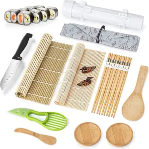 Comprehensive Sushi Making Kit, All in One Sushi Roller Set Maker Kit with Bamboo Rolling Mat, Bazooka, Chopsticks Holders, Rice Paddle, Avocado Slicer for Beginners, Kids, Family, Friends, Home