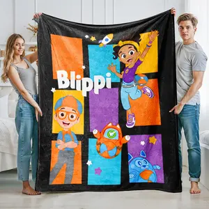 Blippi Teacher Cartoon Plush Blanket, Soft Comfortable Long Rectangle Polyester Throw, Cute Design Bed Blanket for Various Scenarios, Multifunctional Blanket
