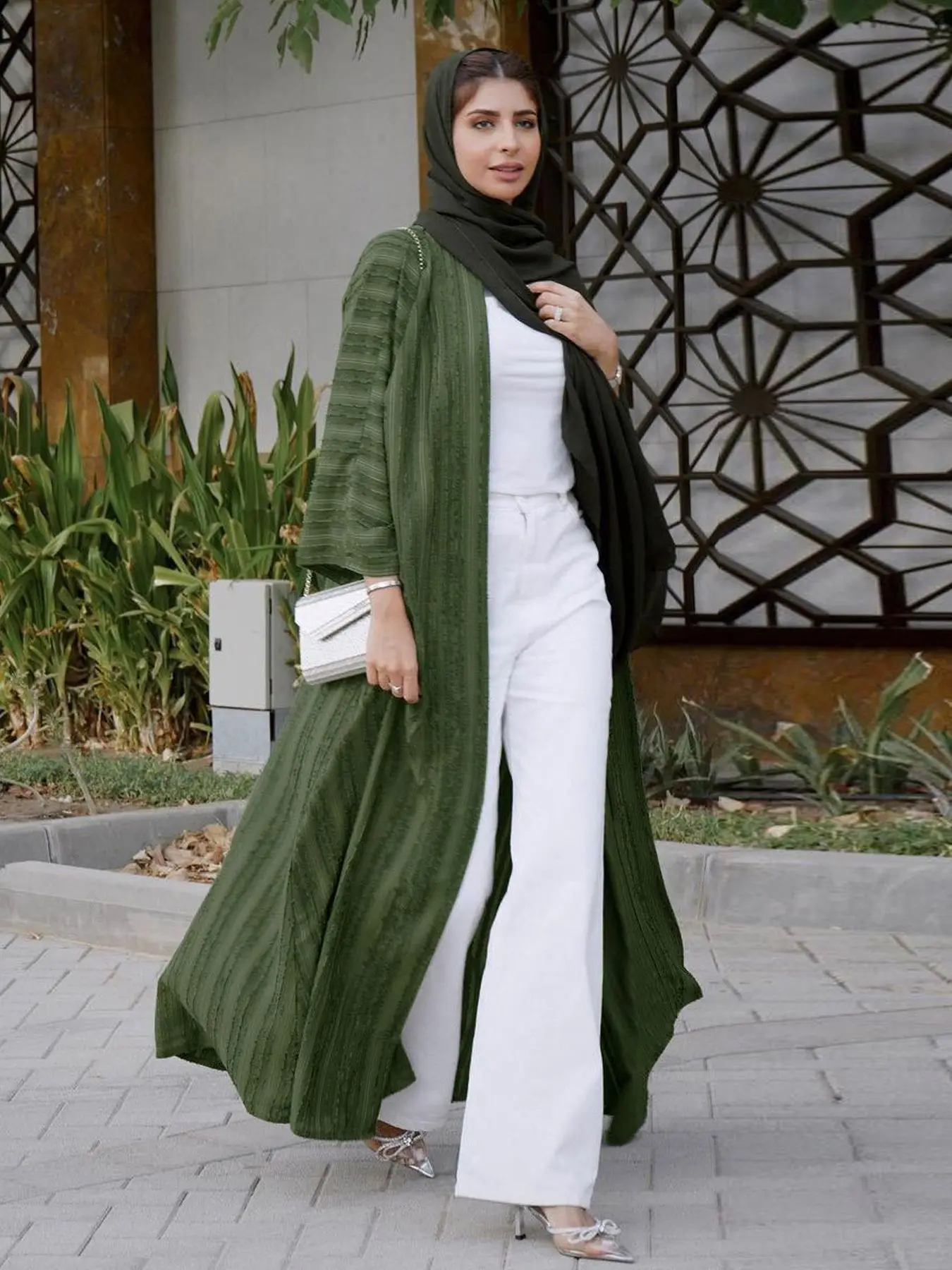 Women's Solid Long Sleeve Open Front Abaya, Elegant Casual Muslim Clothing for Daily Wear, Ladies Islamic Clothing for Spring & Fall
