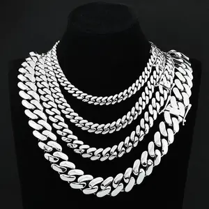 2026 Miami Cuban Link Chain - 12mm-22mm Bold Silver Stainless Steel Necklace, Unisex, 16in-30in Custom Lengths, Hip Hop Streetwear Essential