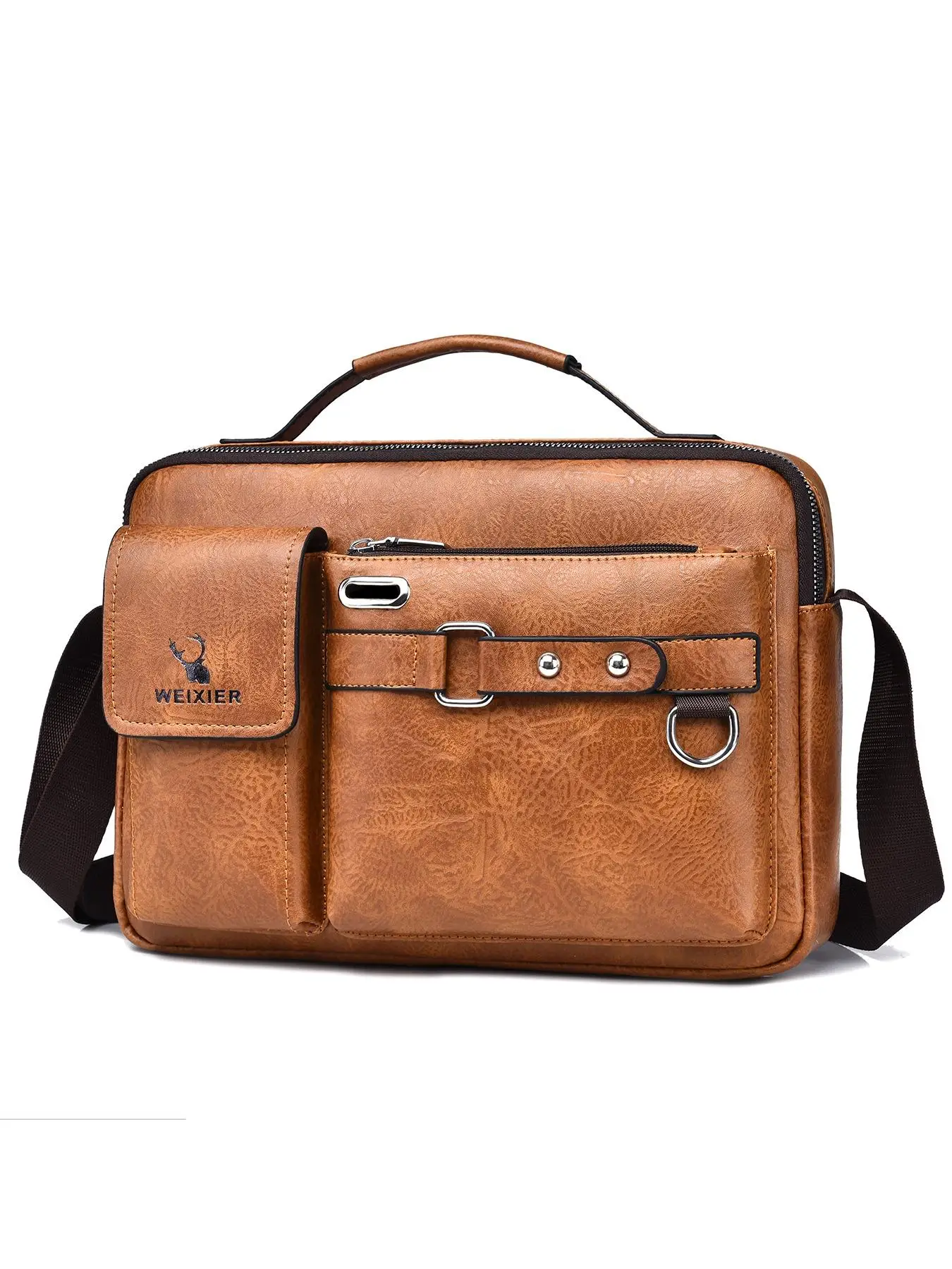 Men's Summer Business PU Leather Messenger Bag As Work Bag, Casual Plain Zipper Crossbody Bag with Adjustable Strap, Fashionable Handbag for Summer Ev