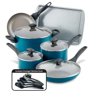 Prestige 15-Piece Nonstick Cookware Set with Aluminum Pots and Pans & Dishwasher Safe Lids Includes Kitchen Tools