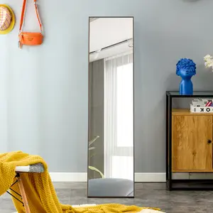 3rd generation gray solid wood frame full length mirror, dressing mirror, bedroom porch, decorative mirror, clothing store, floor mounted large mirror, wall mounted. 58 "* 15"for Bedroom and Living Room for Home Decor Glass Installation
