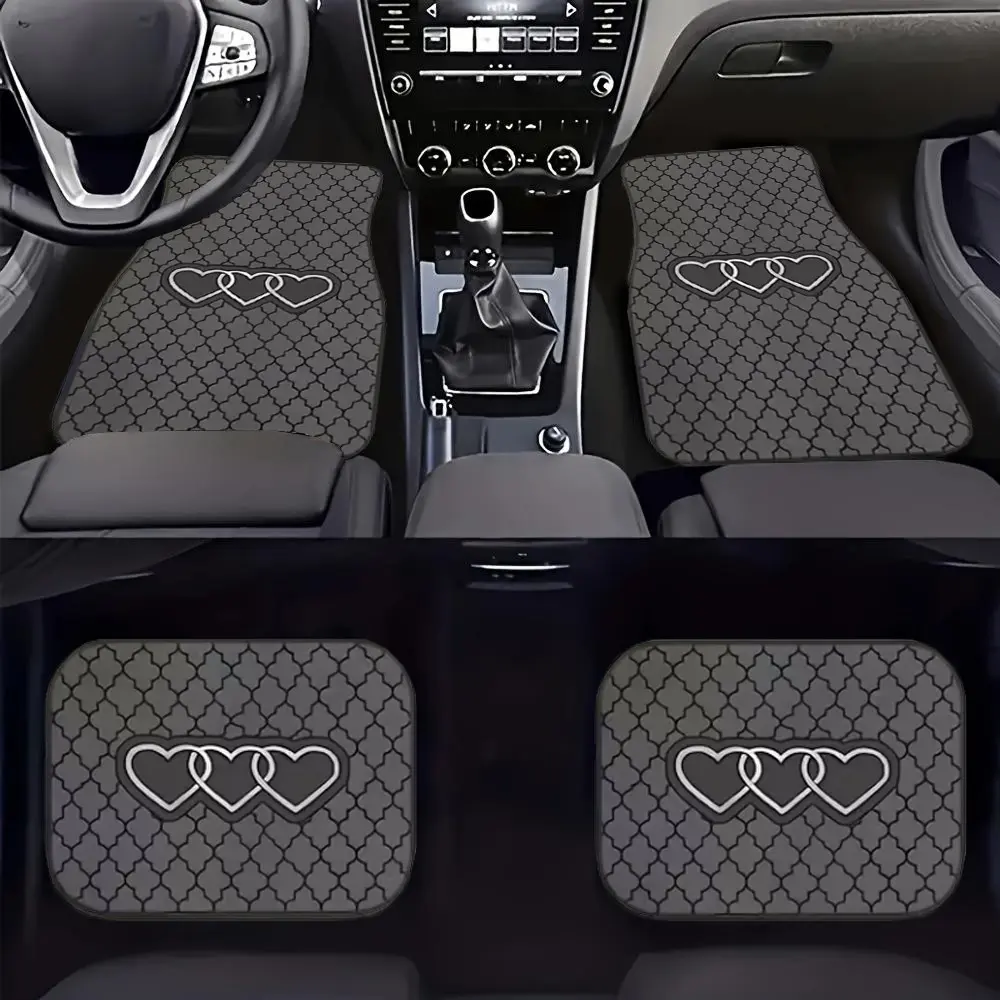 2D Geometric Heart Car Floor Mats, Automotive Floor Mats, Car Mats Set, Car Interior Accessory, Durable Polyester Material, Easy Clean, All-Weather Protection, Perfect Gift for Parents, Vehicle Interior Accessories