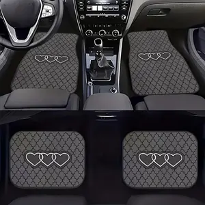 2D Geometric Heart Car Floor Mats, Car Interior Accessory, Durable Polyester Material, Easy Clean, All-Weather Protection, Perfect Gift for Parents