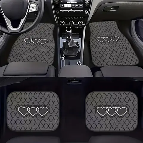 2D Geometric Heart Car Floor Mats, Automotive Floor Mats, Car Mats Set, Car Interior Accessory, Durable Polyester Material, Easy Clean, All-Weather Protection, Perfect Gift for Parents, Vehicle Interior Accessories, Car Mats Cars