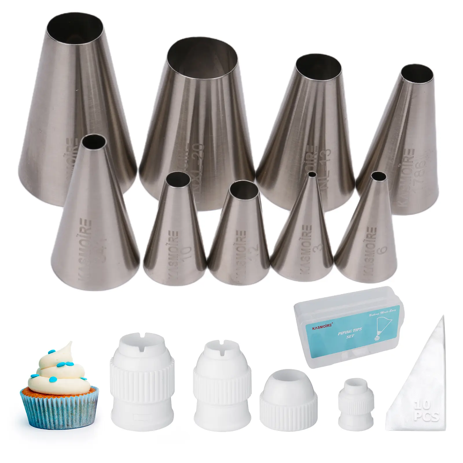 9 Pcs Round Piping Tip,Macaron Piping Tip,Cake and Cookie Decorating Plain Tube Set Bakeware Birthday Disposable Pastry Stainless