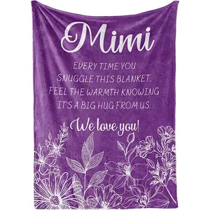 Mimi Gifts, Grandma Gifts for Mimi, Flannel Throw Blankets on Mother's Day, Christmas, Birthday, 50" x 65", Pueple Flowers, Printed on One Side with a Plain White Back, Halloween Thanksgiving Christmas Gift