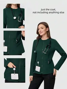 Solid Color Long Sleeve Zipper Thin Top, Women's Outerwear With Pockets Multi-Pocket Practical Workwear, Outdoor Casual Comfortable Jacket