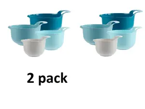 2 PACK-Blue Plastic Nesting Mixing Bowls with Handles & Pouring Spouts, Set of 8 Stylish Tableware