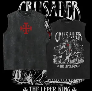 washed vest Retro Vintage Baldwin IV The Leper King The Crusader King  Washed, Christian Knight Double Printed Heavy Cotton , Unisex Oversized Crusader Armor Graphic , Vintage Cross , Medieval Warrior Streetwear, Gothic Faith Oversized