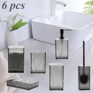6Pcs Bathroom Dispenser Set - Refillable Includes Soap Dispenser, Toothbrush Holder, Shampoo & Conditioner Dispenser, and Soap Dish - Ideal for Home, Bathroom, or Holiday Home Decor, Bathroom Decor Accessory Toilet Glass
