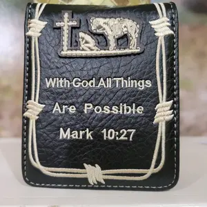 Men's Wallet Praying Cowboy embroidered pattern western religious wallet short bi-fold black