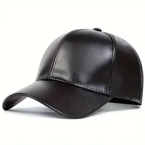 Men PU Leather Solid Color Baseball Cap Outdoor Sport Adjustable Sunscreen Leisure Hat Spring Autumn Travel Tourism Beach Vacation