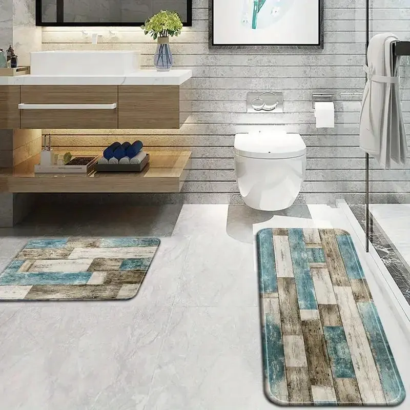 Non Slip Bathroom Floor Mat, Vintage Farmhouse Wood Board Pattern Bath Mat With Cartoon Dog Paw Print, Low Profile Quick Water Absorbing Shower Rug, Machine Washable Soft Indoor Bath Rug For Shower Tub Sink Bathroom Rugs Bathroom Matt